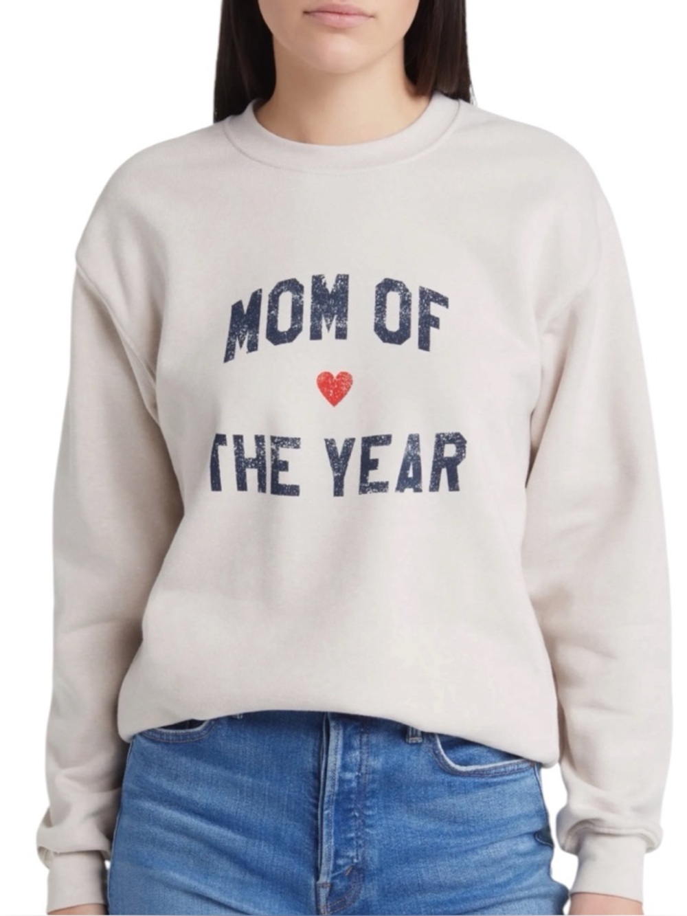 Favorite Daughter Mom Of The Year Cotton Oatmeal Crew Sweater Sweatshirt‎ Small
